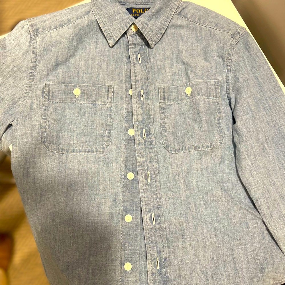 Ralph Lauren chambray shirt blue label & cotton crew cable knit sweater both (8)